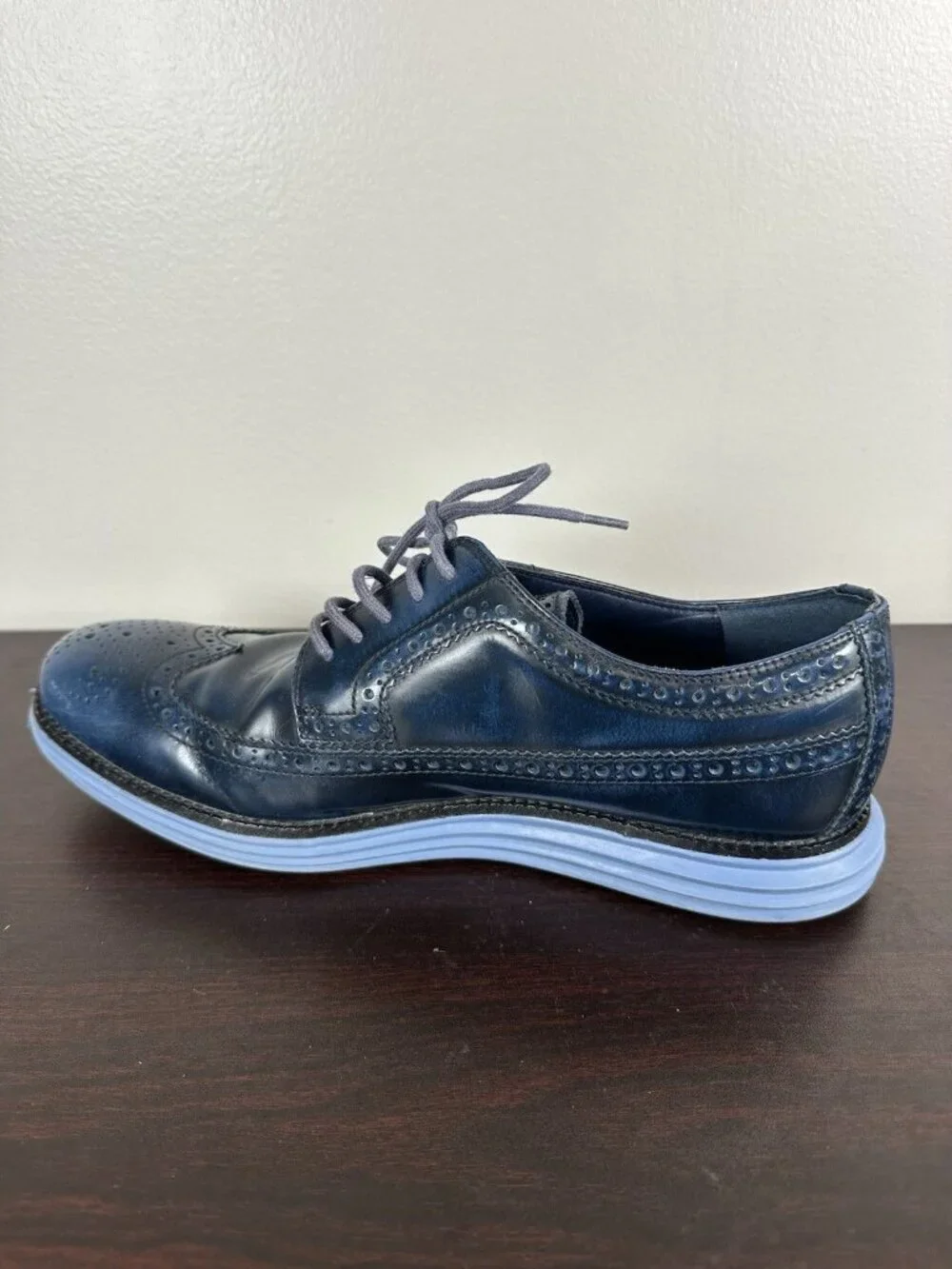 Cole Haan Lunargrand Wingtip Mens Navy Blue Size 11 C11714 Leather